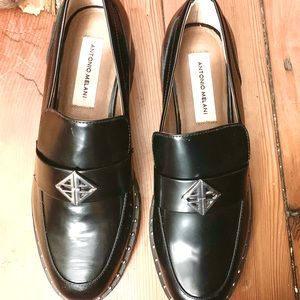Antonio Melani Lug/Chunky Sole Leather Loafers, Black 7.5 M Women’s NIB!